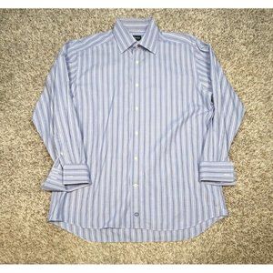 David Donahue Dress Shirt Men’s 16 32/33 Long Sleeve Blue Stripe Button Up Cuff